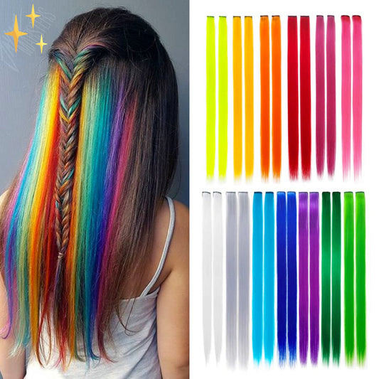 Extensions de cheveux à clipser - 26 pièces en couleurs arc-en-ciel pour une coiffure éclatante et originale