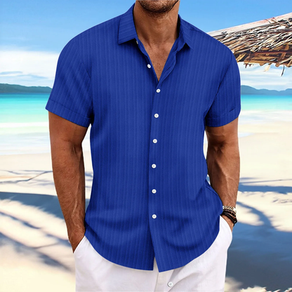 Tao  –  Chemise d’Été Homme à Manches Courtes Aspect Lin Léger Style Plage Casual en Couleurs Uni