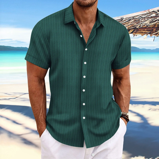 Tao  –  Chemise d’Été Homme à Manches Courtes Aspect Lin Léger Style Plage Casual en Couleurs Uni