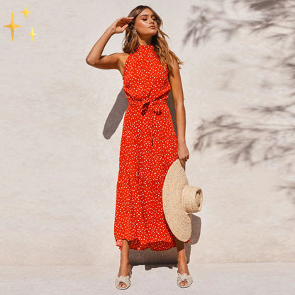 Ella robe d'été maxi dos nu avec pois et ceinture pour un look féminin magnifique