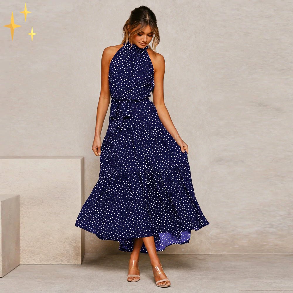 Ella robe d'été maxi dos nu avec pois et ceinture pour un look féminin magnifique