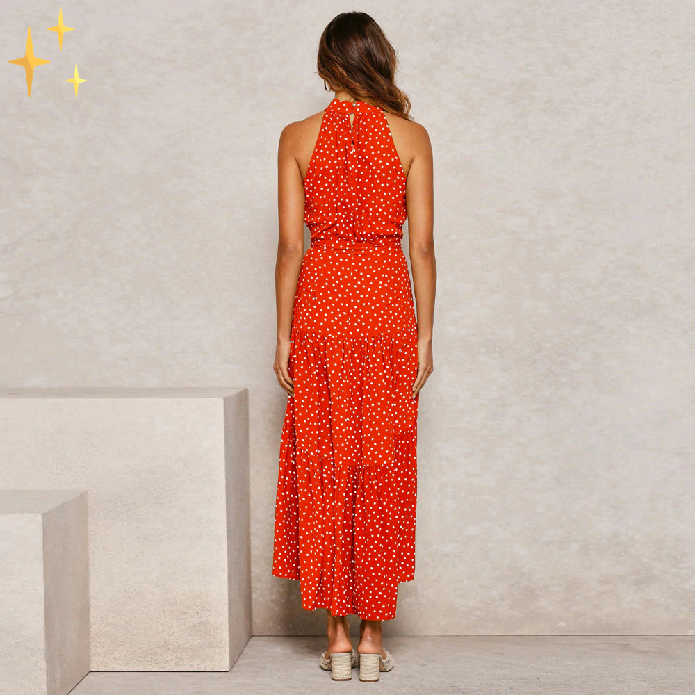 Ella robe d'été maxi dos nu avec pois et ceinture pour un look féminin magnifique