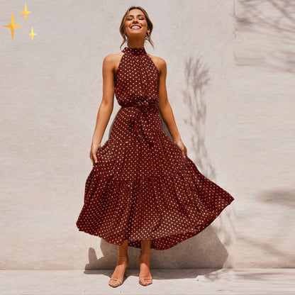 Ella robe d'été maxi dos nu avec pois et ceinture pour un look féminin magnifique