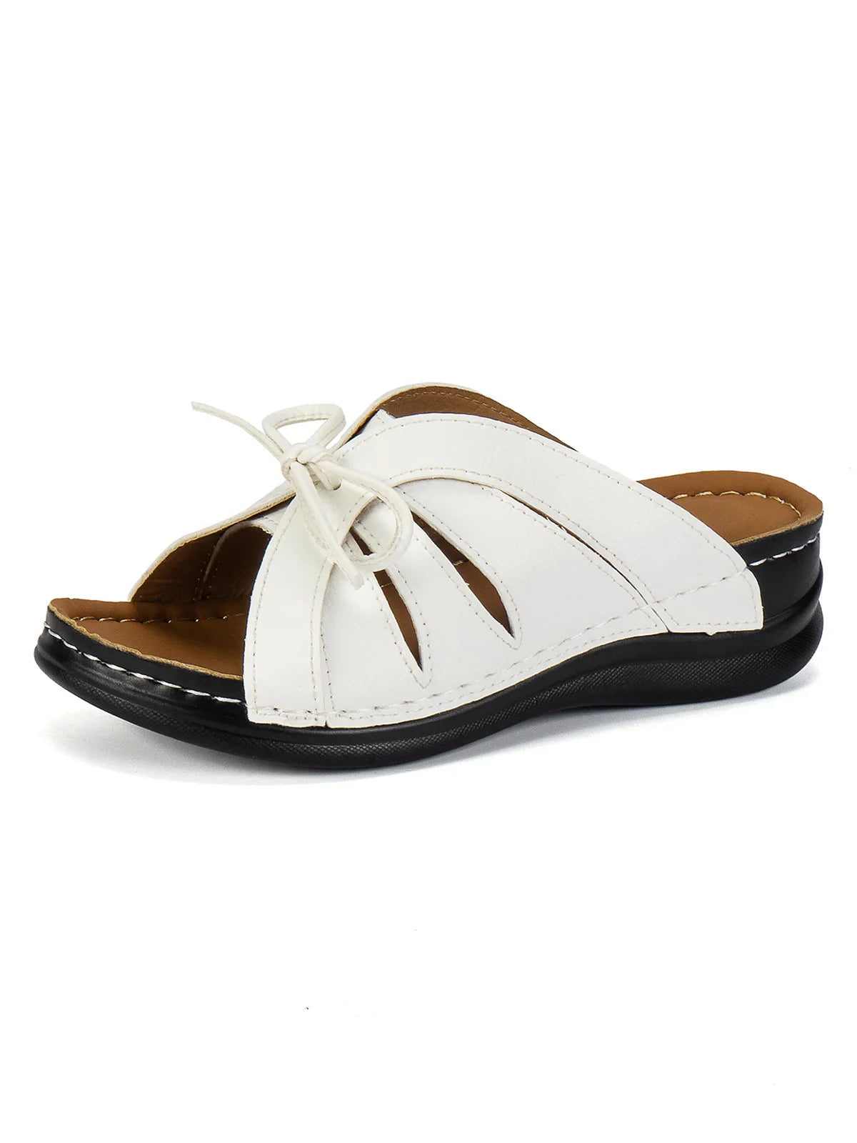 Lyric - Sandales orthopédiques à semelles amortissantes avec design élégant en cuir vegan et nœud sur le devant disponibles en couleurs unies estivales