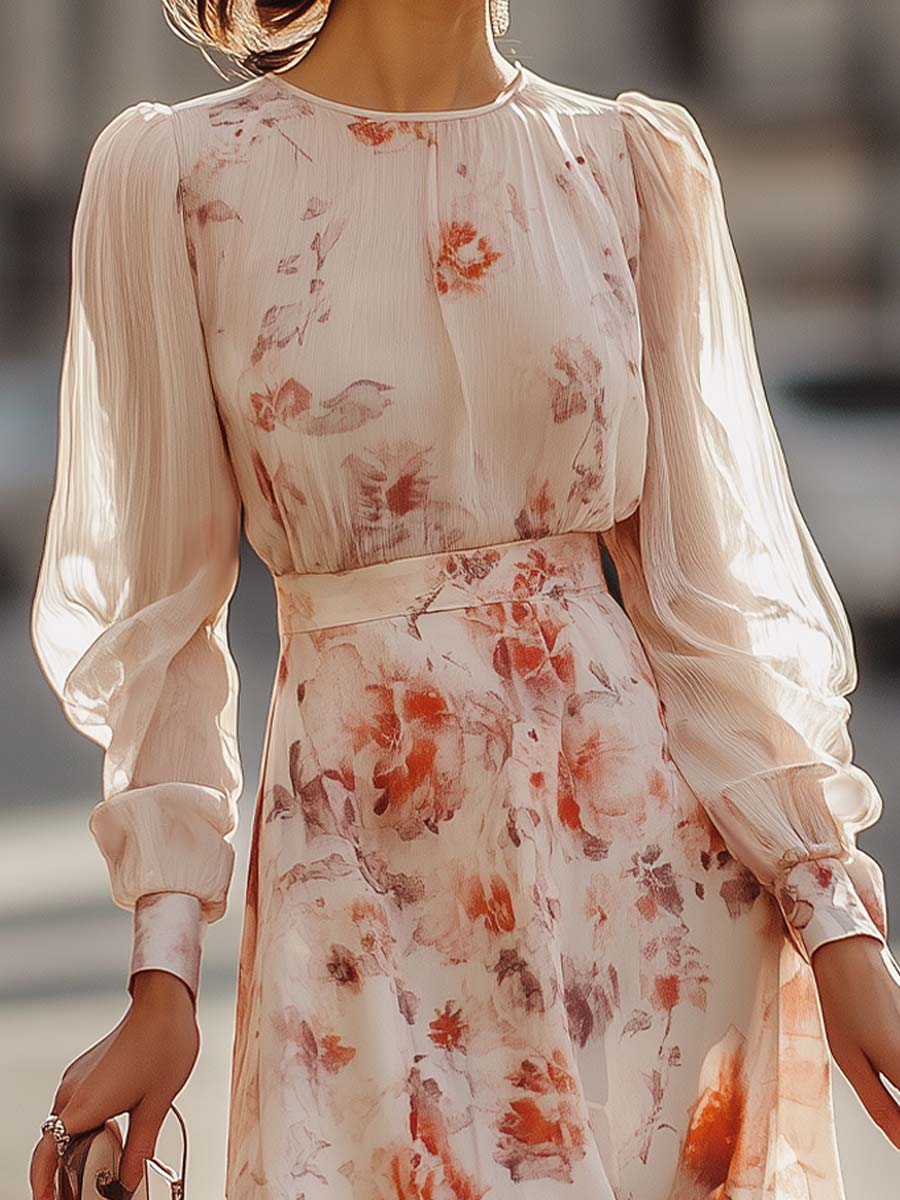 Julia - Robe élégante à fleurs avec manches bouffantes