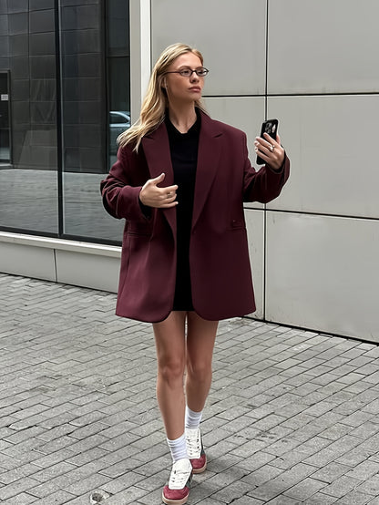 Iréva - Blazer Oversize Classique Bordeaux pour Femme – Veste de Mi-Saison