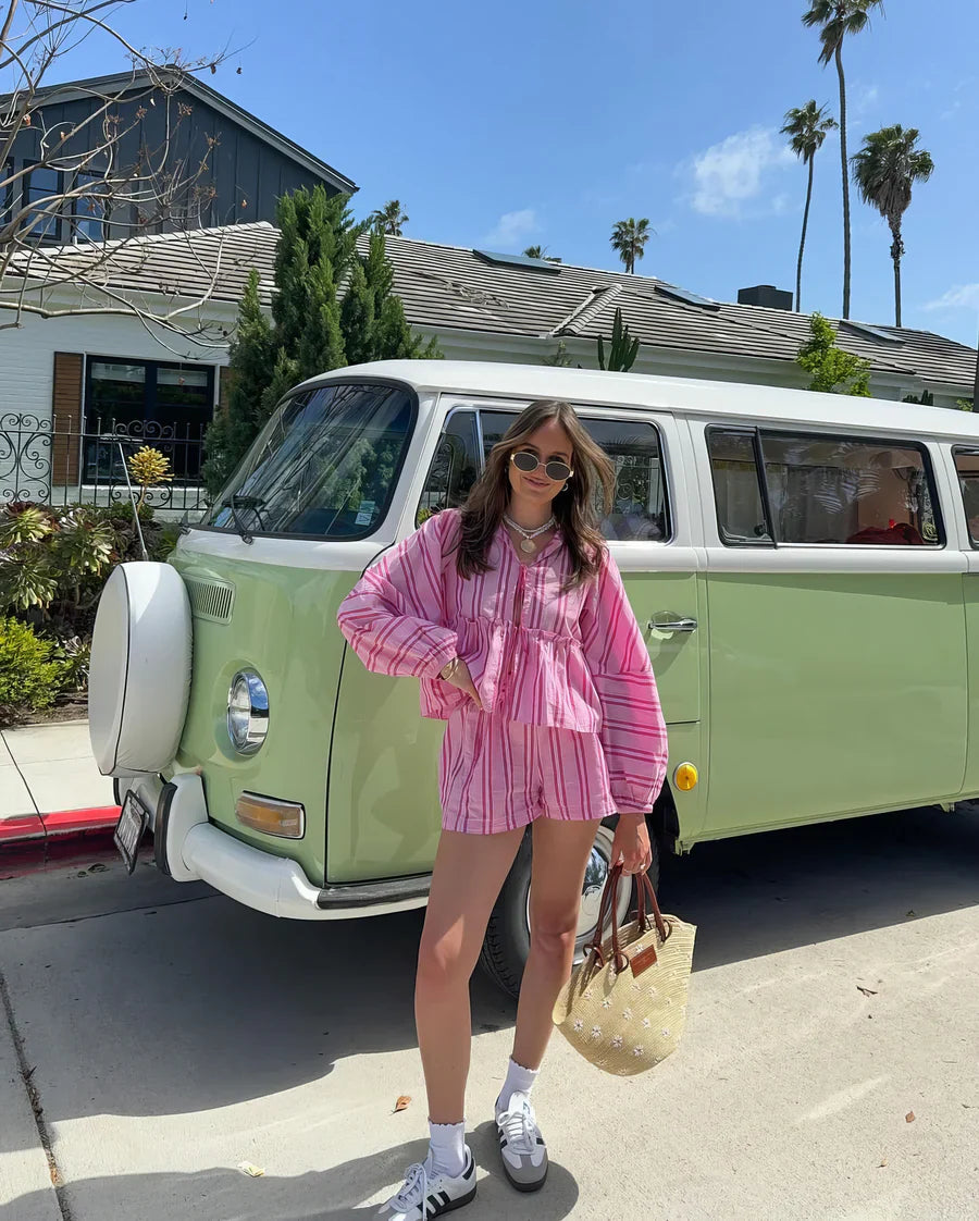 Mendy - Ensemble top à peplum rayé et short