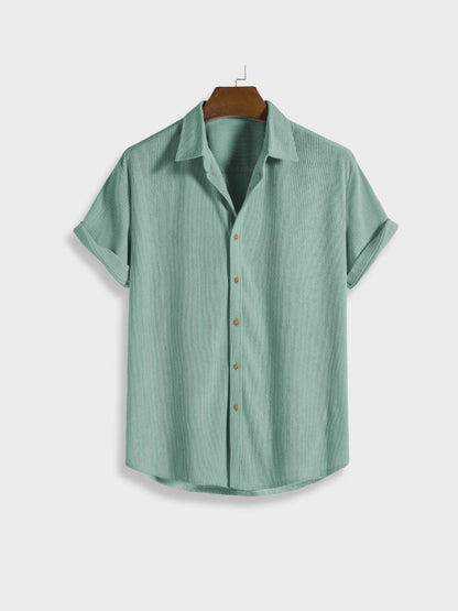 Henry - Ensemble d'Été en Lin pour les Vacances Chemise à Manches Courtes à Boutons et Short Élastique pour Homme