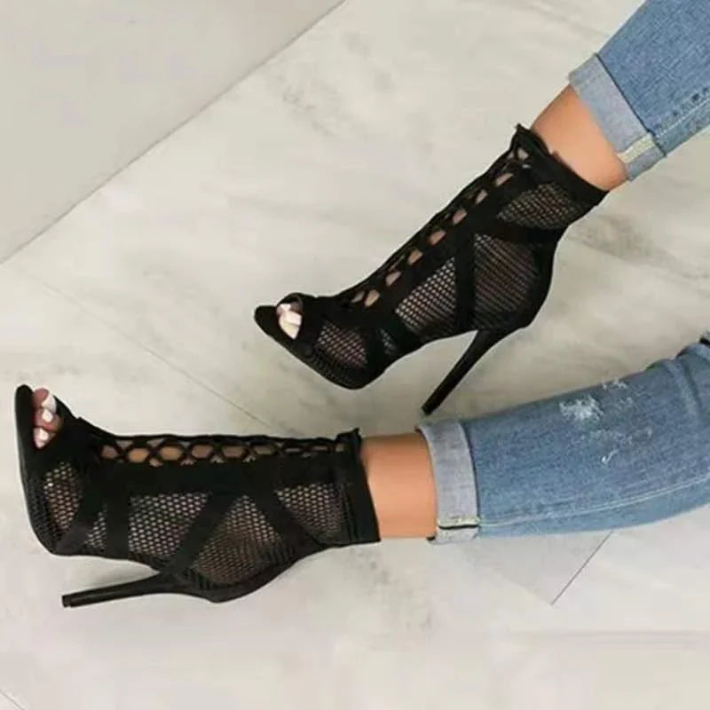 Ava - Bottines en Résille à Lacets