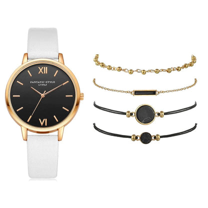 Montre analogique à quartz avec 4 bracelets assortis pour un look féminin élégant