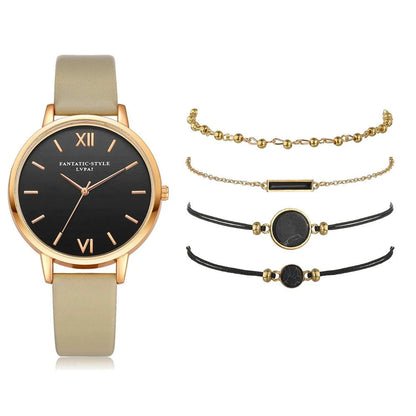 Montre analogique à quartz avec 4 bracelets assortis pour un look féminin élégant