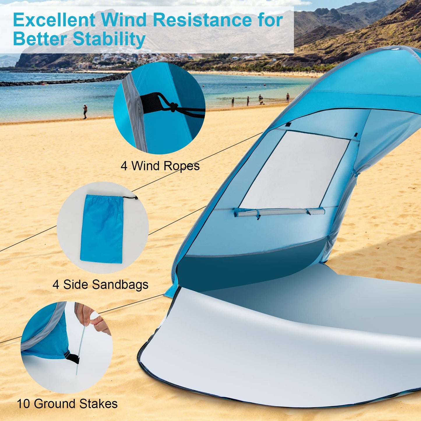 Mason - Tente Pop-Up Prête en 1 Minute Protection Solaire pour la Plage les Vacances et les Festivals