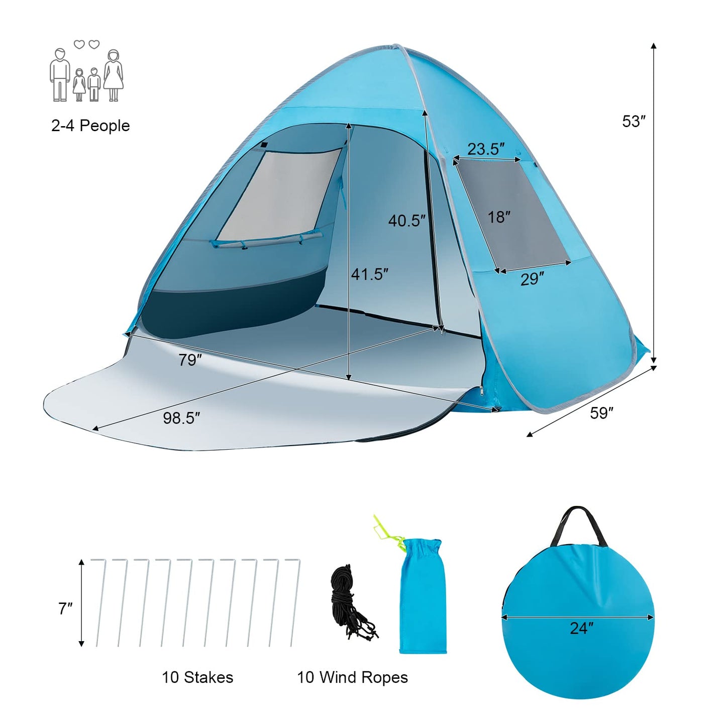 Mason - Tente Pop-Up Prête en 1 Minute Protection Solaire pour la Plage les Vacances et les Festivals