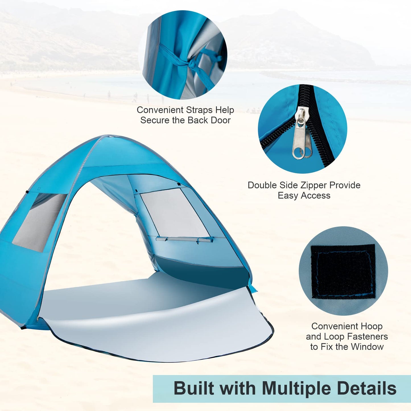 Mason - Tente Pop-Up Prête en 1 Minute Protection Solaire pour la Plage les Vacances et les Festivals
