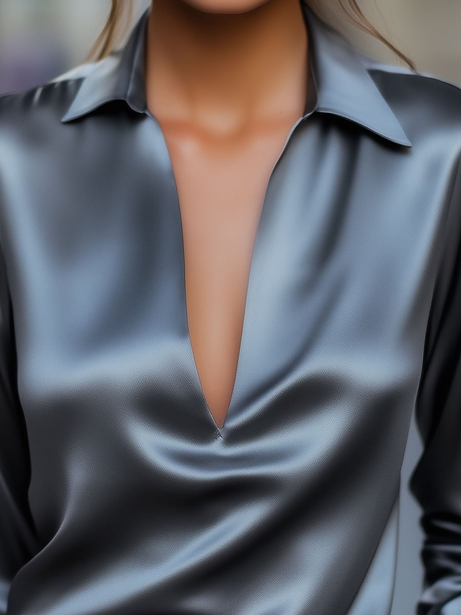 Louna - Blouse Satinée à Col en V