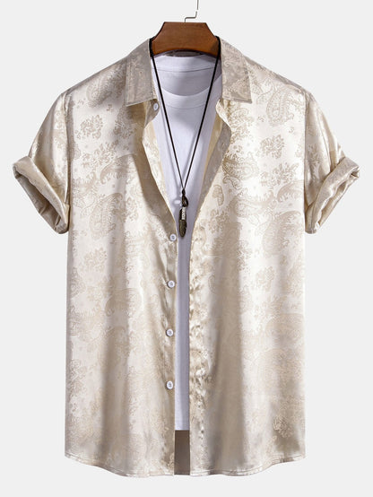 Jean - Chemise en Satin à Imprimé Estival Luxe & Élégante Finition Brillante