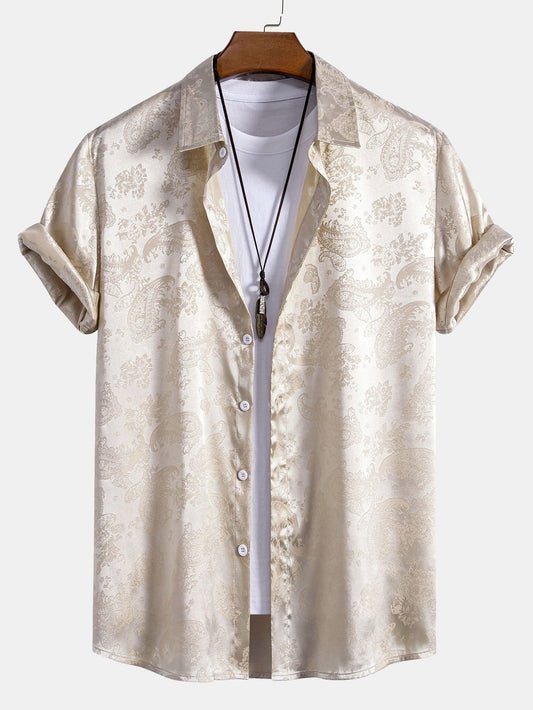 Jean - Chemise en Satin à Imprimé Estival Luxe & Élégante Finition Brillante