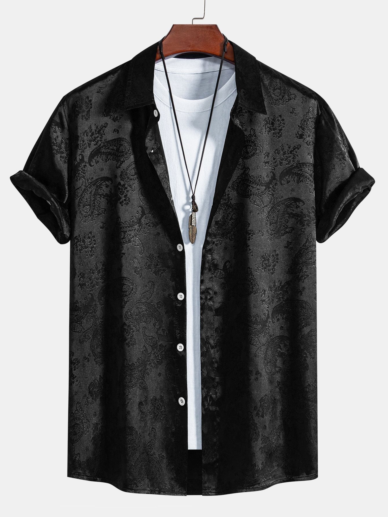 Jean - Chemise en Satin à Imprimé Estival Luxe & Élégante Finition Brillante