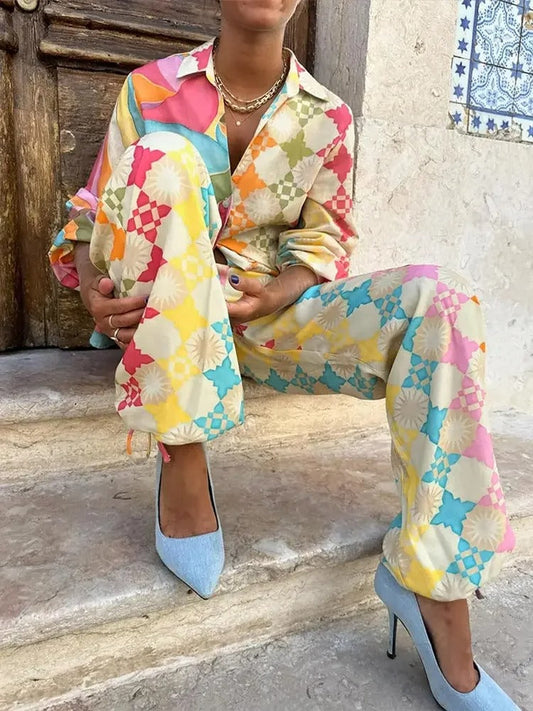 Olivia - Robe Maxi à Imprimé Diamant Coloré