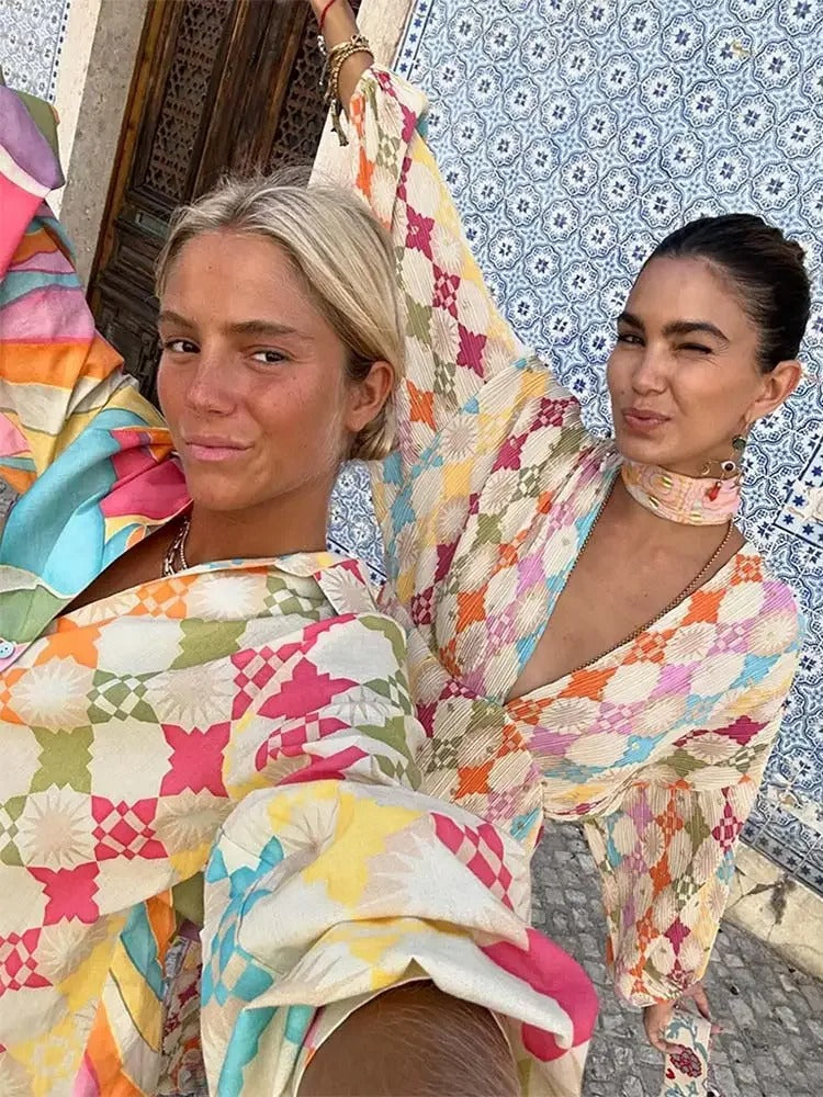 Olivia - Robe Maxi à Imprimé Diamant Coloré