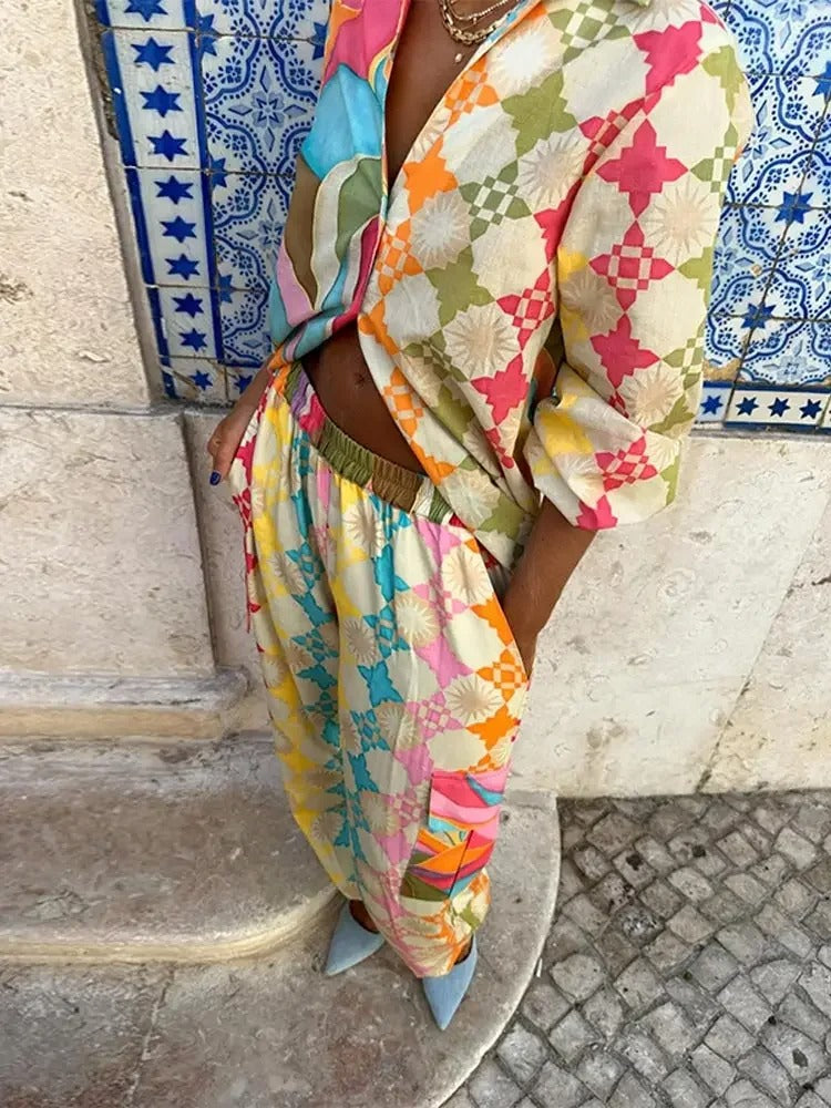 Olivia - Robe Maxi à Imprimé Diamant Coloré