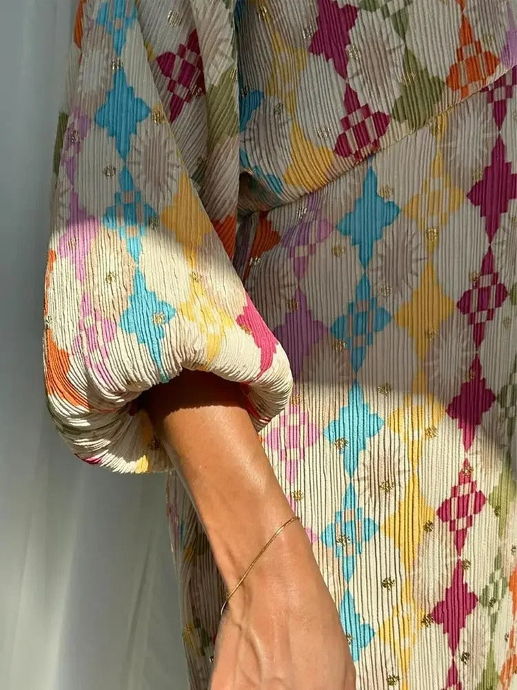 Olivia - Robe Maxi à Imprimé Diamant Coloré