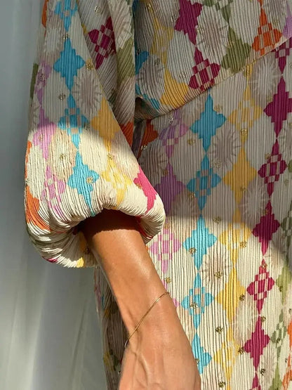 Olivia - Robe Maxi à Imprimé Diamant Coloré