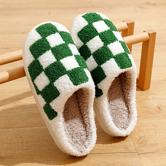 Iphigénie - Chaussons Douillets à Carreaux pour Femme Vert