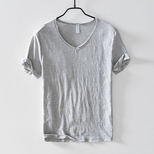 Neyo  – T-shirt Homme Basique à Col V en Mélange de Coton Aéré Indispensable Casual en Couleurs Intemporelles