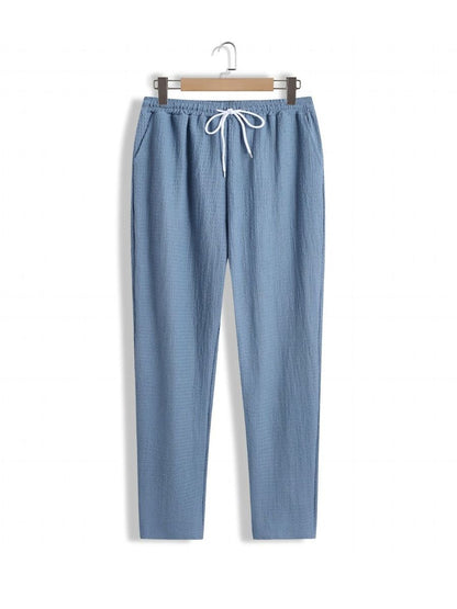 Alex - Ensemble d'Été Texturé à Deux Pièces pour Hommes avec T-shirt à Col V et Manches Mi Longues et Pantalon Large