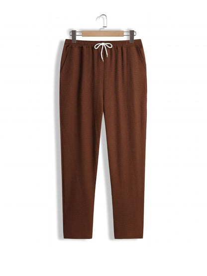 Alex - Ensemble d'Été Texturé à Deux Pièces pour Hommes avec T-shirt à Col V et Manches Mi Longues et Pantalon Large