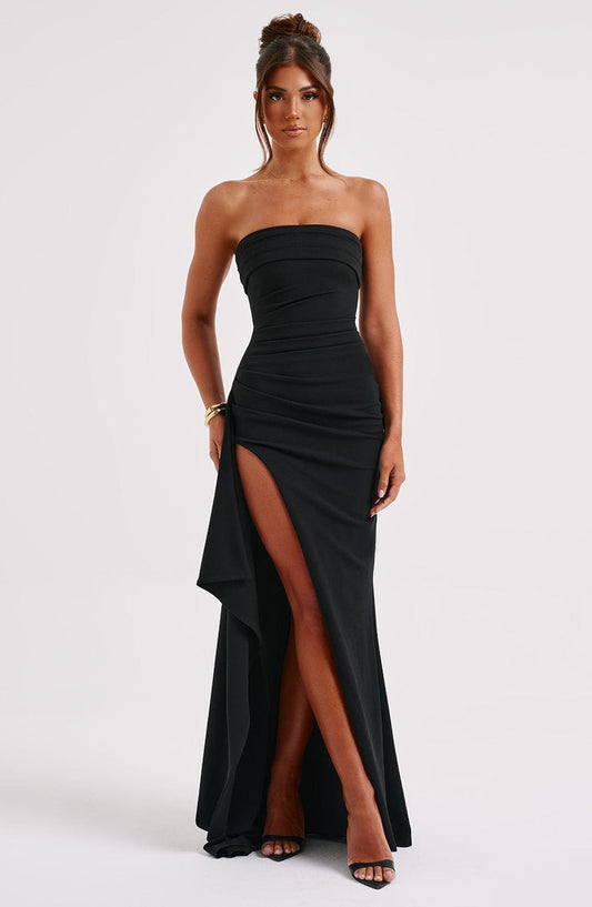 Sophie - Robe de soirée sans bretelles en satin froncé