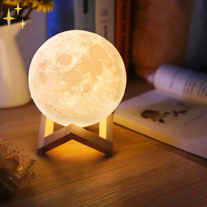 Lampe Lune 16 Couleurs avec Télécommande sur Support en Bois pour S'endormir Paisiblement et Sans Stress