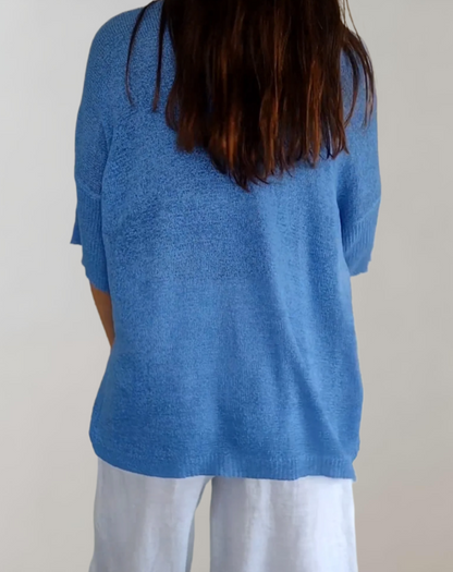 Isabeau - Pull Printanier Léger et Tricoté, Élégant, avec Encolure Large et Manches mi-Longues