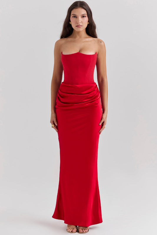 Olivia - Robe Maxi Bodycon Sans Bretelles avec Plis