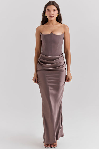 Olivia - Robe Maxi Bodycon Sans Bretelles avec Plis