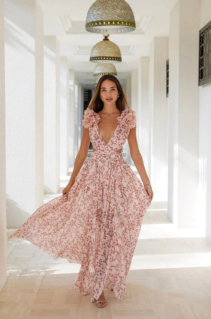 Amelia - Robe maxi à fleurs avec manches volants