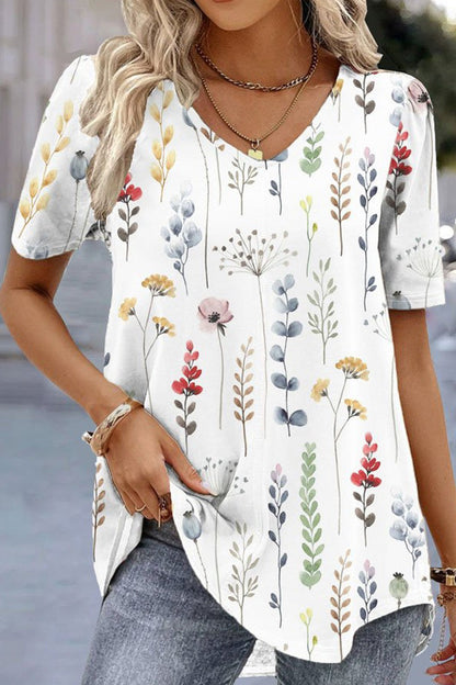Livia - T-shirt Décontracté à Manches Courtes et Col en V avec Motif Floral