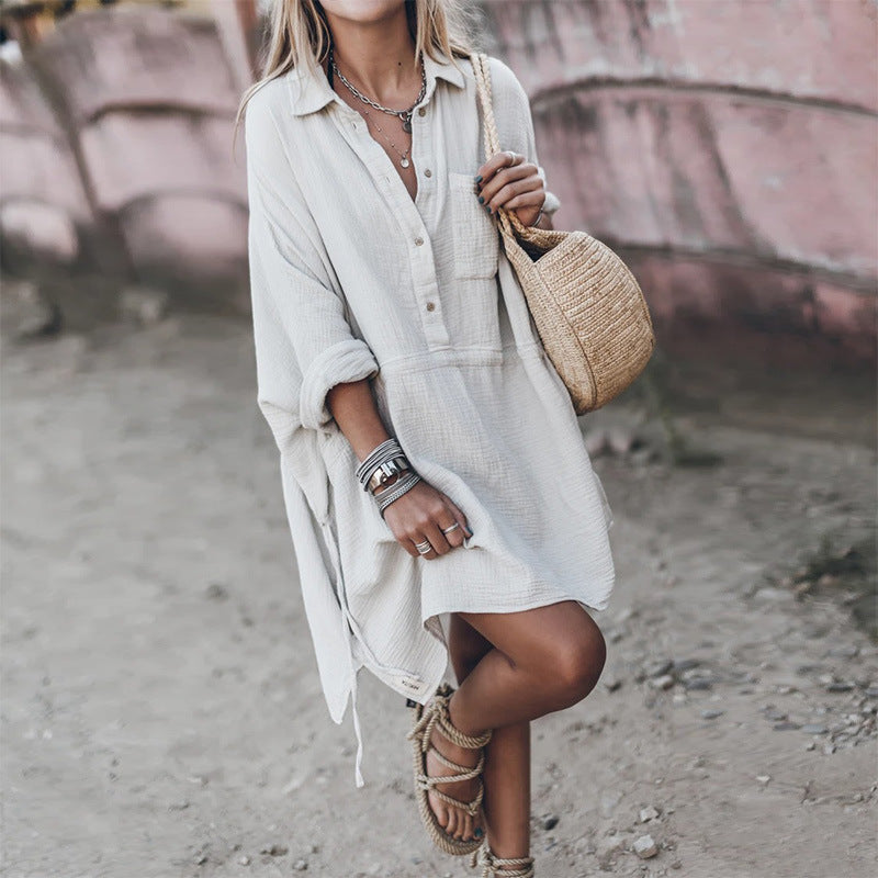 Nina - Robe chemise en lin blanche bohème et chic, pour un look effortless