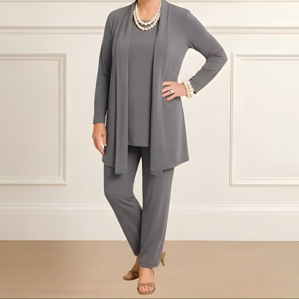 Orielle - Ensemble Trois Pièces Confortable pour Femme Composé d'un T-Shirt, d'un Gilet et d'un Pantalon de Couleur Unie