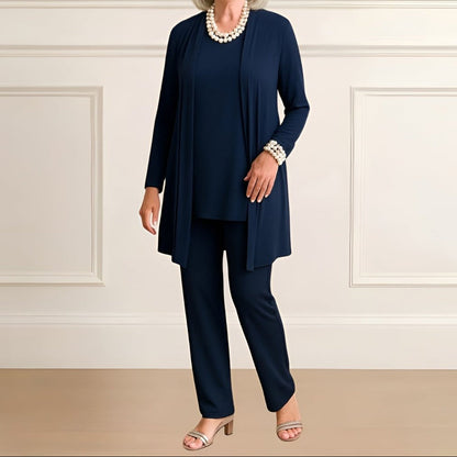 Orielle - Ensemble Trois Pièces Confortable pour Femme Composé d'un T-Shirt, d'un Gilet et d'un Pantalon de Couleur Unie