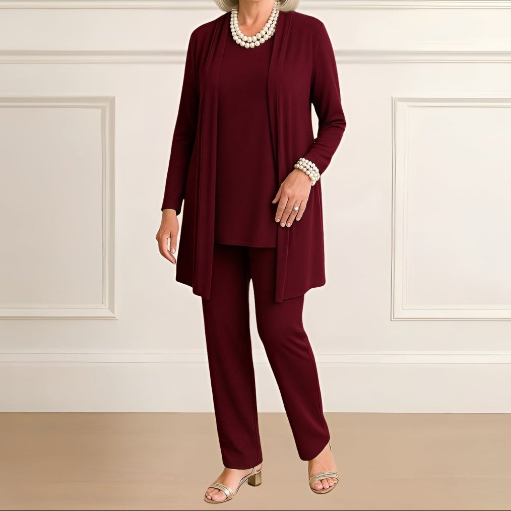 Orielle - Ensemble Trois Pièces Confortable pour Femme Composé d'un T-Shirt, d'un Gilet et d'un Pantalon de Couleur Unie