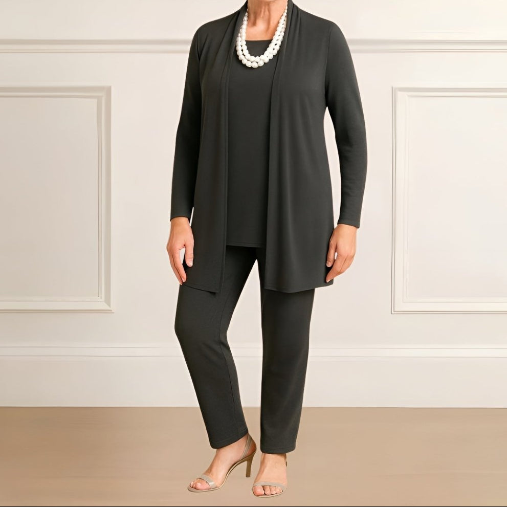 Orielle - Ensemble Trois Pièces Confortable pour Femme Composé d'un T-Shirt, d'un Gilet et d'un Pantalon de Couleur Unie