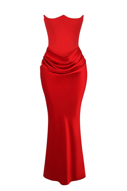 Olivia - Robe Maxi Bodycon Sans Bretelles avec Plis