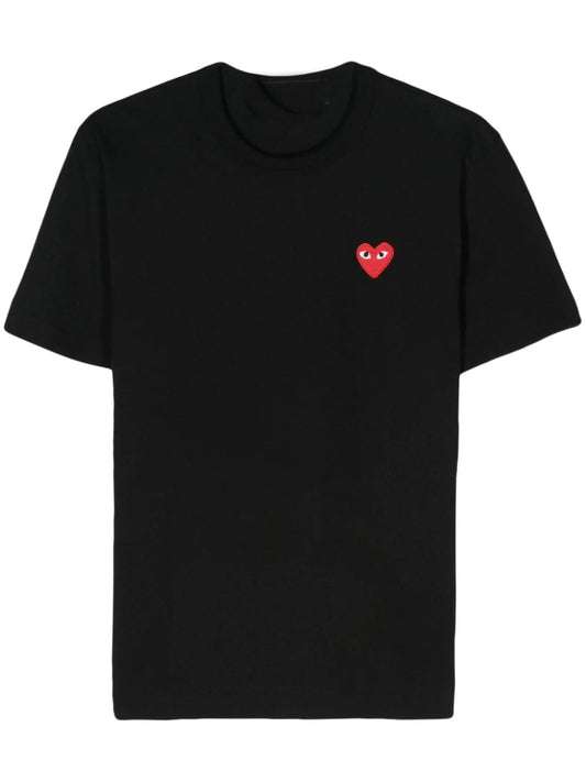 T-Shirt Noir Unisexe Comme Des Garçons avec Col Montant, Manches Courtes et Détail Cœur