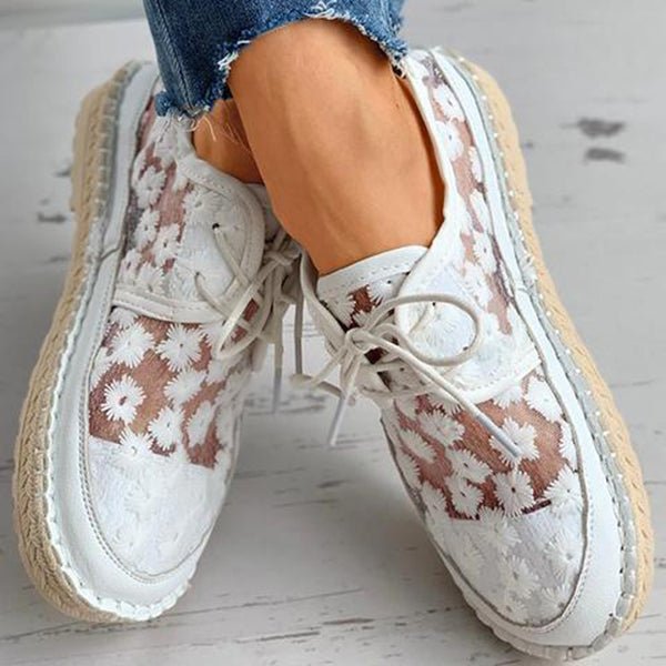 Emma - Sneakers Orthopédiques Élégants Légers et Aérés avec Lacets et Motif Floral Transparent
