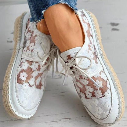 Emma - Sneakers Orthopédiques Élégants Légers et Aérés avec Lacets et Motif Floral Transparent