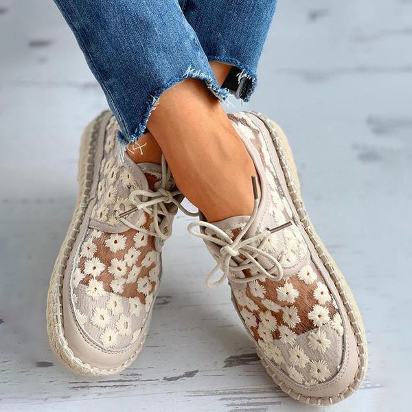 Emma - Sneakers Orthopédiques Élégants Légers et Aérés avec Lacets et Motif Floral Transparent