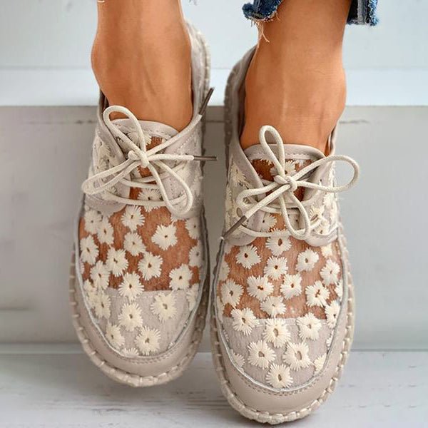 Emma - Sneakers Orthopédiques Élégants Légers et Aérés avec Lacets et Motif Floral Transparent
