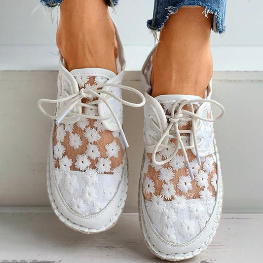Emma - Sneakers Orthopédiques Élégants Légers et Aérés avec Lacets et Motif Floral Transparent